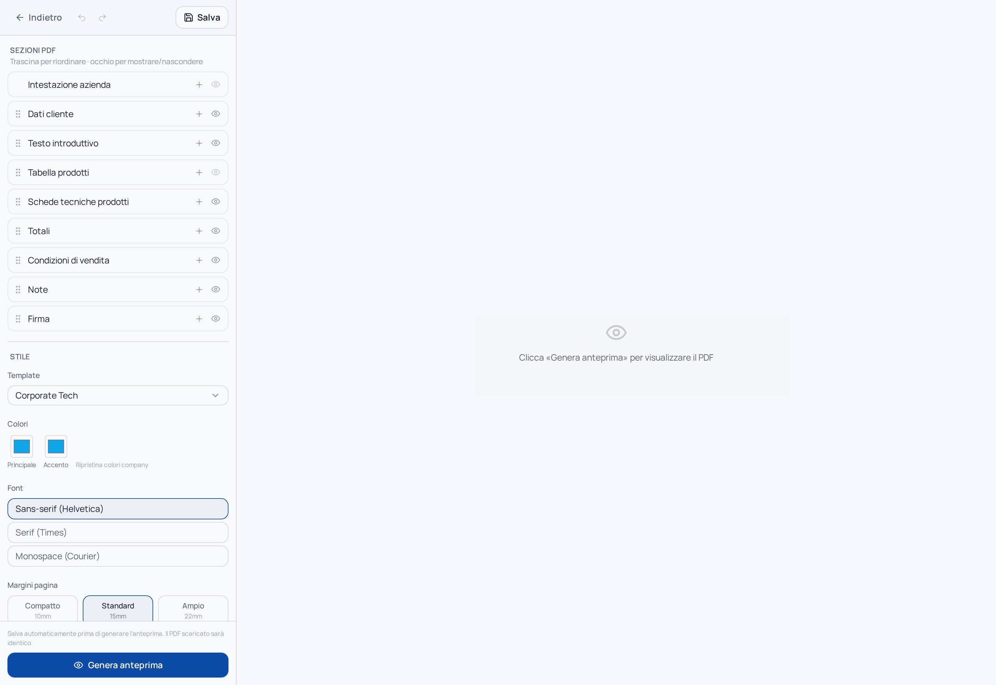 Editor PDF a sezioni
