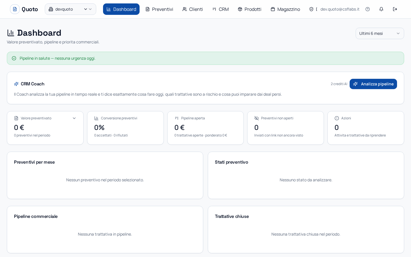 Quoto: Dashboard