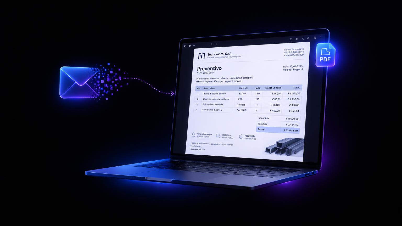 Quoto by Talykon genera un preventivo PDF automatico per un'azienda industriale